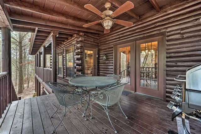 wooden terrace with ceiling fan