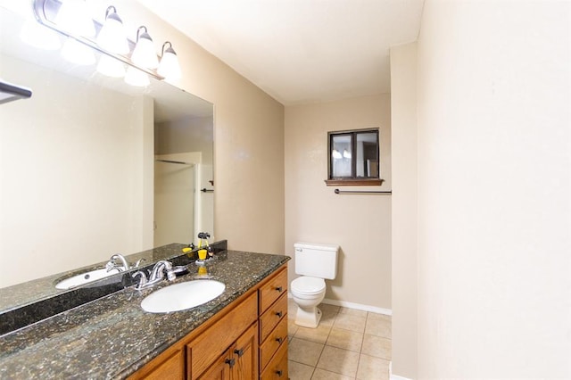 bathroom with vanity, tile patterned floors, and toilet