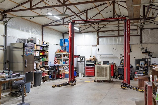 garage featuring a workshop area