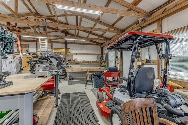 garage featuring a workshop area