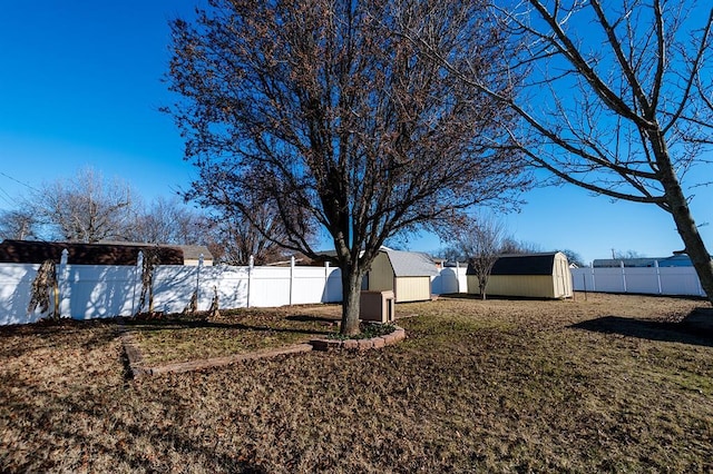 view of yard with a storage unit