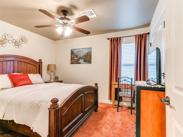 bedroom featuring ceiling fan and carpet flooring