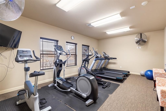 workout area featuring carpet flooring