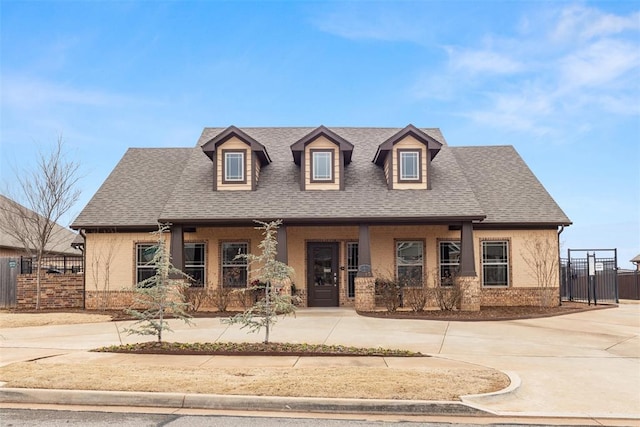 3524 Mount Mitchell Ln, Norman, OK 73069 - view of front of property with brick siding, fence, a shingled roof, and a porch