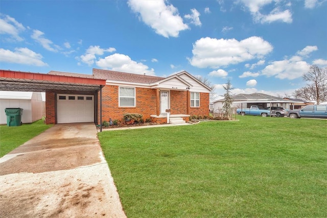 view of front of property featuring a garage and a front lawn