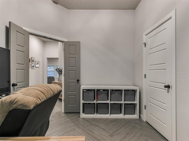 bedroom with parquet floors