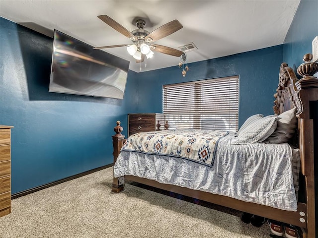 bedroom featuring carpet flooring and ceiling fan