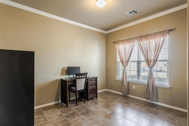 office space featuring ornamental molding