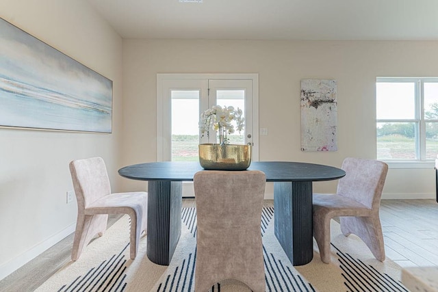 dining room featuring wood finished floors and baseboards