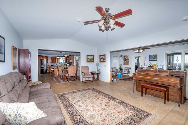1901 E 15th St, Chandler, OK 74834 - living area with ceiling fan and vaulted ceiling
