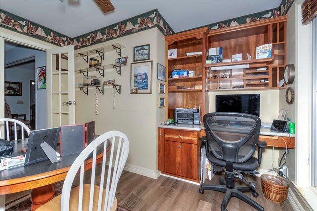 1901 E 15th St, Chandler, OK 74834 - office area featuring light wood finished floors, baseboards, and ceiling fan