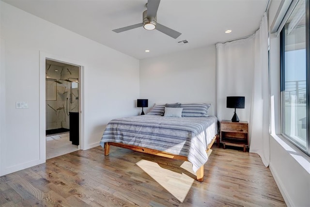 841 NW 6th St, Oklahoma City, OK 73106 - bedroom featuring light wood-style floors, recessed lighting, baseboards, and a ceiling fan