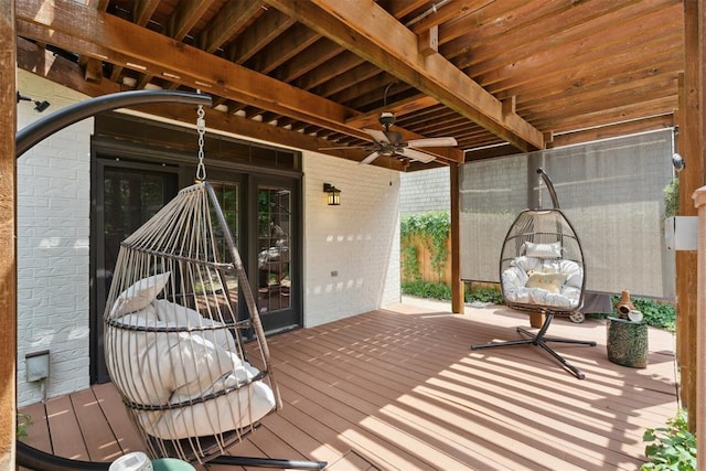 1408 NW 147th St, Edmond, OK 73013 - wooden terrace featuring a ceiling fan
