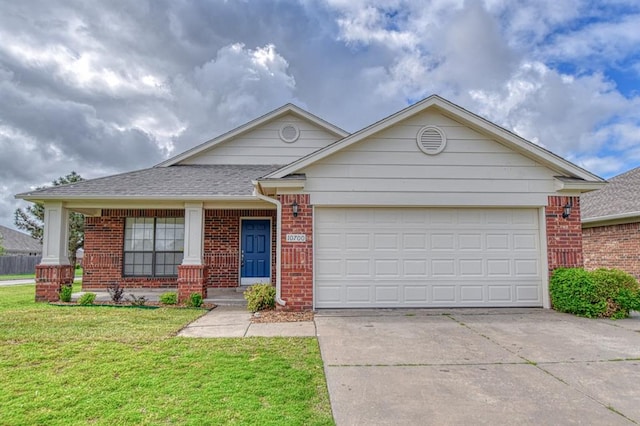 10700 NW 36th Pl, Yukon, OK 73099 - view of front of property featuring brick siding, concrete driveway, a front yard, and an attached garage