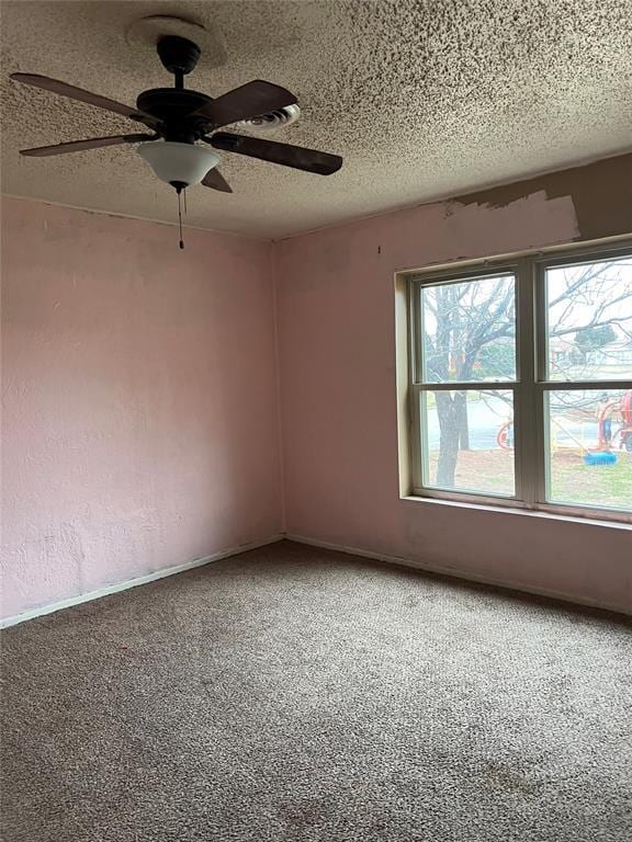 unfurnished room featuring a textured ceiling and carpet flooring