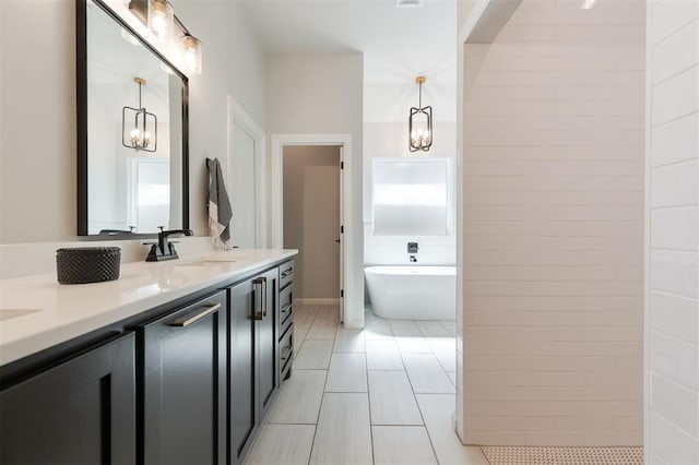 bathroom with vanity and a bathing tub