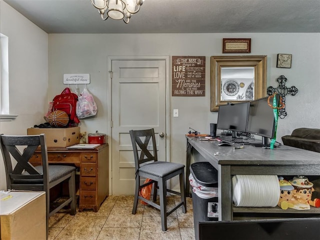 office featuring a notable chandelier