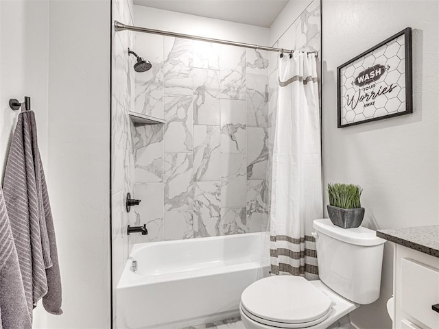 full bathroom featuring vanity, toilet, and shower / bath combo with shower curtain