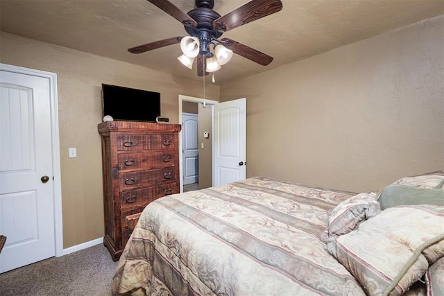 bedroom featuring ceiling fan and carpet flooring