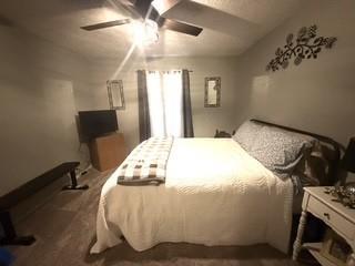 bedroom featuring lofted ceiling and a ceiling fan