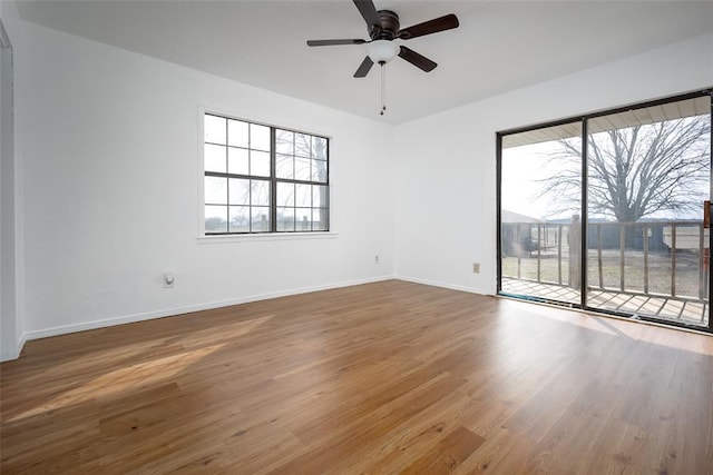 spare room featuring a wealth of natural light, ceiling fan, and hardwood / wood-style flooring