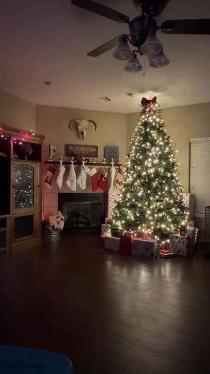 living room featuring ceiling fan