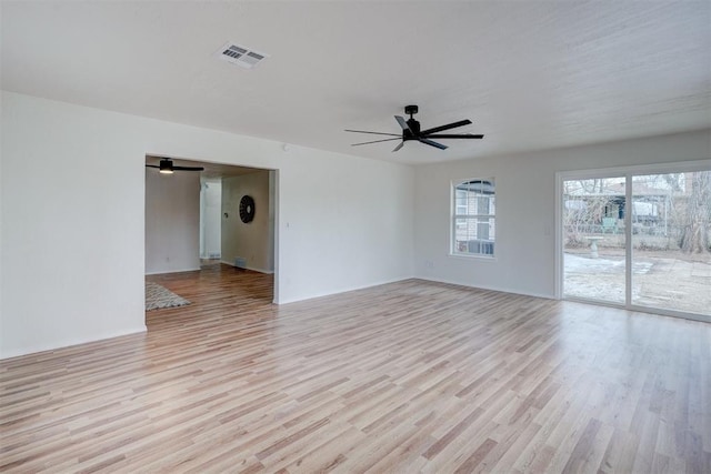 unfurnished room with light hardwood / wood-style floors and ceiling fan