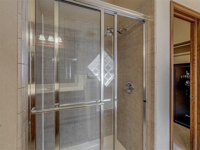 bathroom with a shower stall