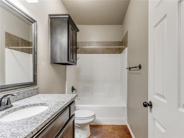 full bathroom with  shower combination, toilet, and vanity