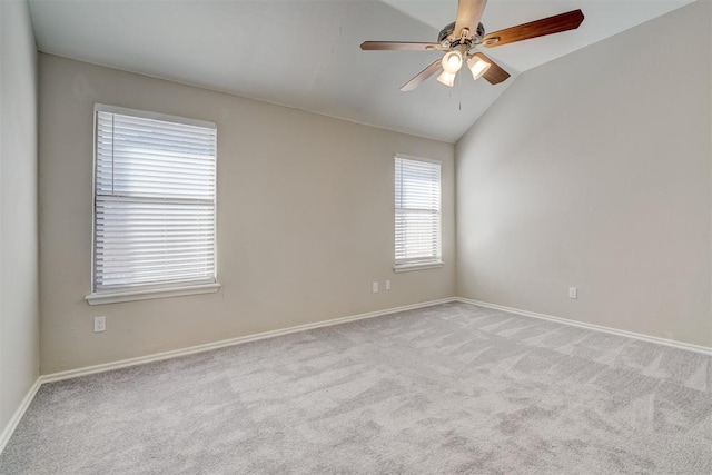 8016 Heather Glen Dr, Yukon, OK 73099 - carpeted empty room featuring vaulted ceiling, baseboards, and ceiling fan