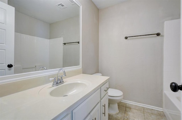 8016 Heather Glen Dr, Yukon, OK 73099 - full bathroom featuring tile patterned floors, toilet, baseboards, visible vents, and vanity