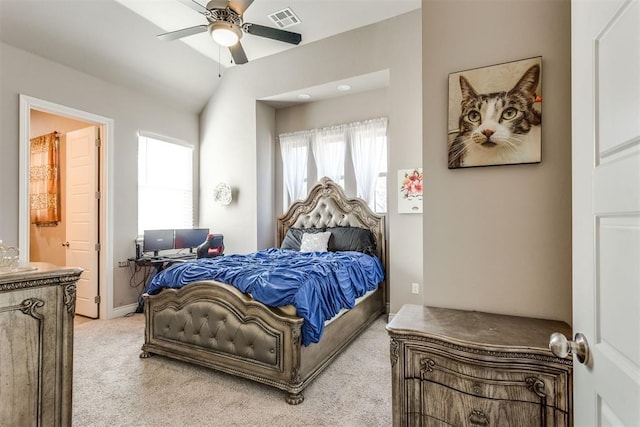 3910 Sienna Rdg, Newcastle, OK 73065 - bedroom featuring vaulted ceiling, baseboards, ensuite bathroom, light colored carpet, and visible vents
