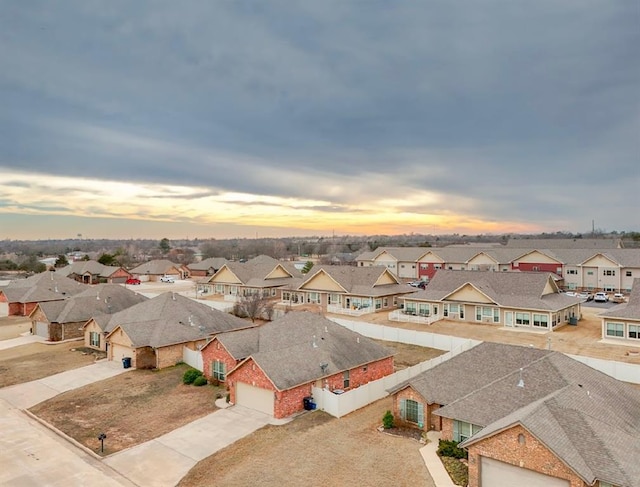 view of aerial view at dusk