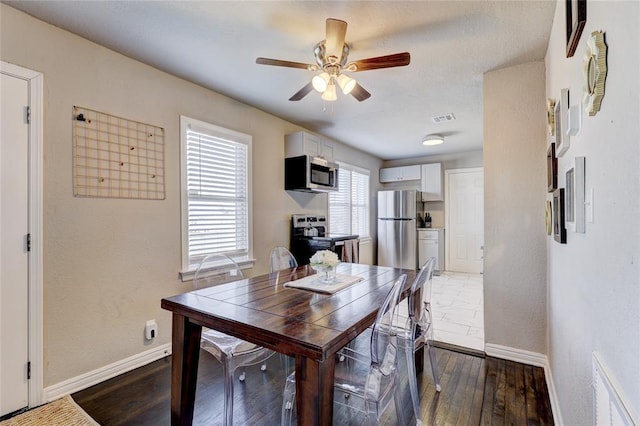 414 NW 50th St, Oklahoma City, OK 73118 - dining area with a ceiling fan, baseboards, and wood-type flooring