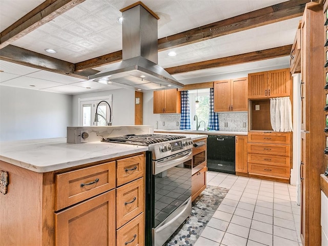 17826 240th St, Washington, OK 73093 - kitchen featuring dishwasher, stainless steel range with gas stovetop, plenty of natural light, tasteful backsplash, and recessed lighting
