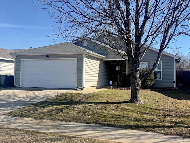 single story home with a front lawn and a garage