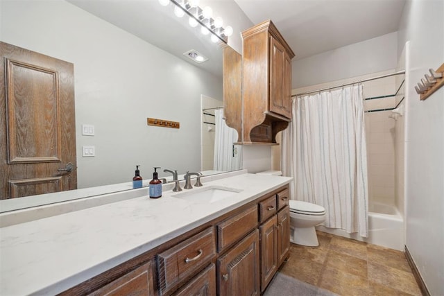 full bathroom featuring vanity, toilet, and shower / bath combo with shower curtain