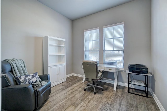 home office featuring hardwood / wood-style flooring