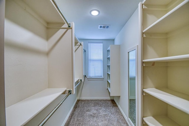 spacious closet featuring visible vents and carpet