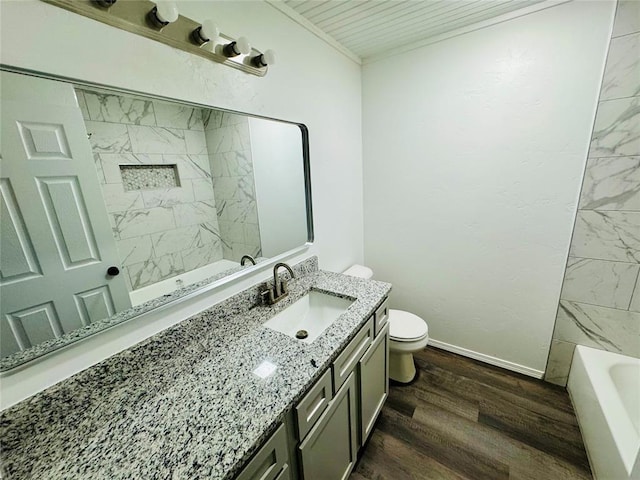 bathroom featuring hardwood / wood-style flooring, vanity, and toilet