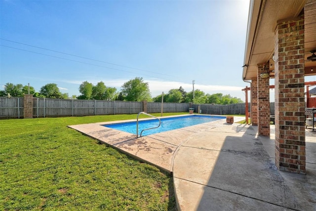 4220 Caribou St, Tuttle, OK 73089 - view of pool with a lawn, a fenced backyard, a fenced in pool, and a patio