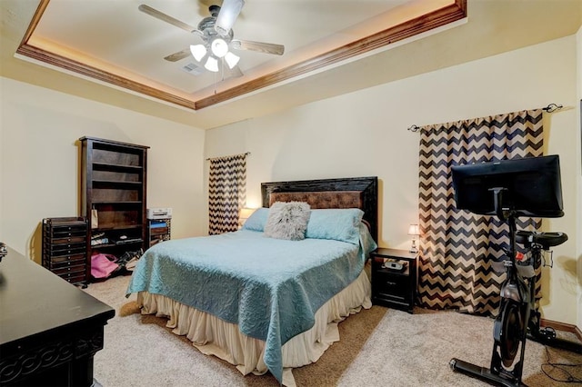 4220 Caribou St, Tuttle, OK 73089 - bedroom featuring light colored carpet, crown molding, visible vents, and a raised ceiling