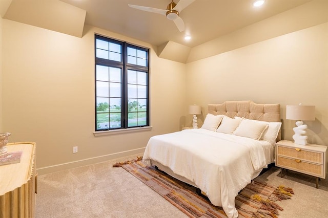 20945 Alba Ct, Edmond, OK 73012 - bedroom with dark carpet, baseboards, recessed lighting, and ceiling fan