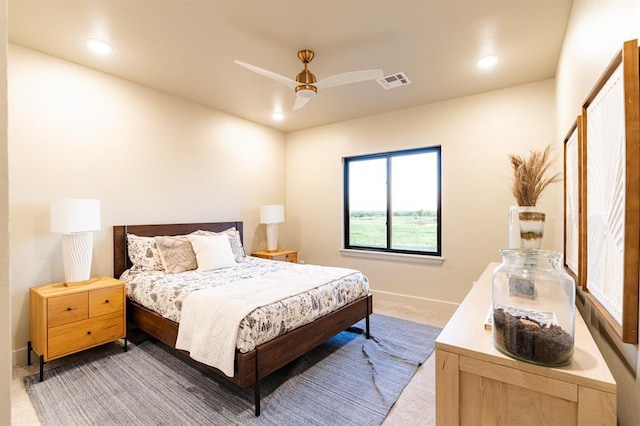 20945 Alba Ct, Edmond, OK 73012 - bedroom with carpet floors, recessed lighting, baseboards, and a ceiling fan