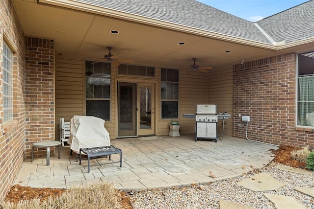 view of patio / terrace featuring grilling area and a ceiling fan