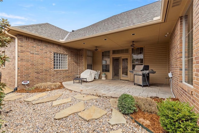 view of patio / terrace with a ceiling fan and area for grilling