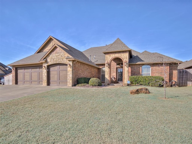 view of front facade with a front lawn and a garage