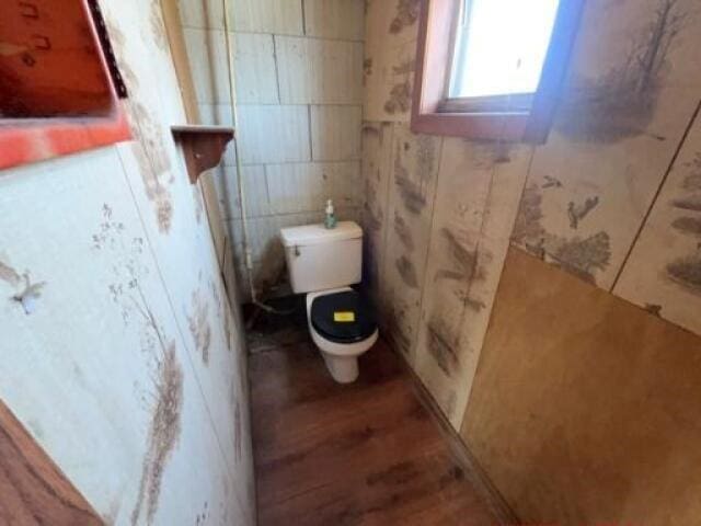 bathroom featuring toilet and wood-type flooring