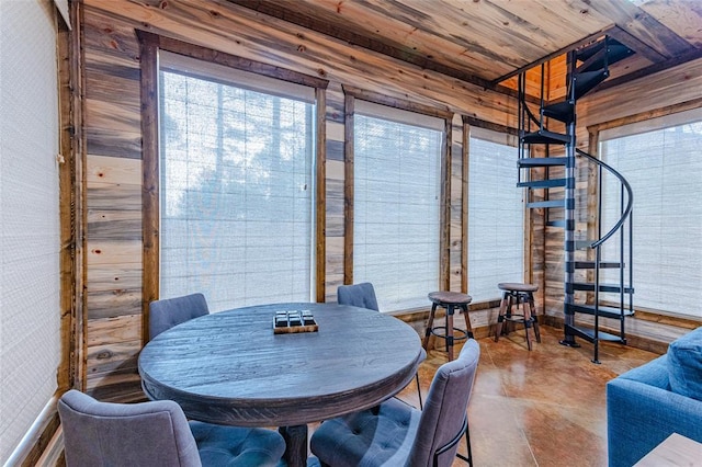 dining room featuring wooden ceiling