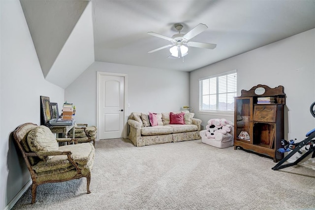 sitting room featuring carpet floors and ceiling fan